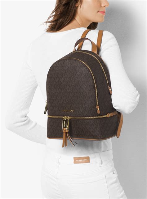 michael kors rhea medium leather backpack truffle mushroom|Michael Kors rhea studded backpack.